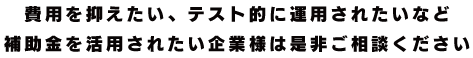費用を抑えたい、テスト的に運用されたいなど補助金を活用されたい企業様は是非ご相談ください
